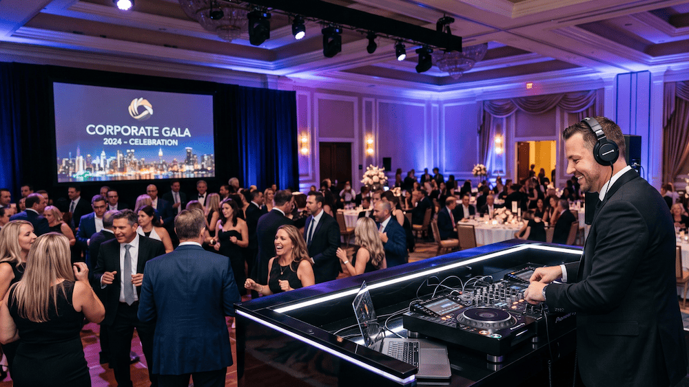 Corporate DJ performing for guests at a formal Christmas party – Melbourne DJ hire