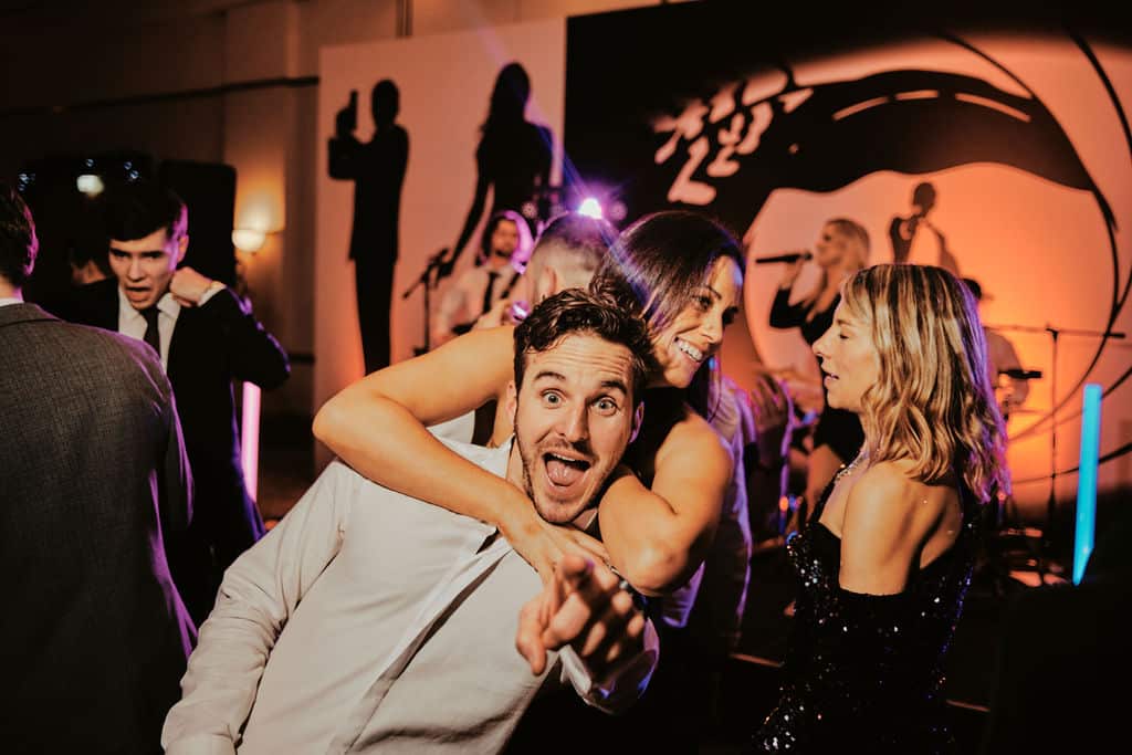 Guests enjoying the dance floor at a work Christmas party in Melbourne